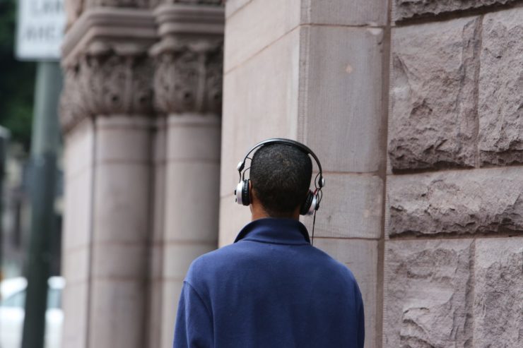 student in headphones