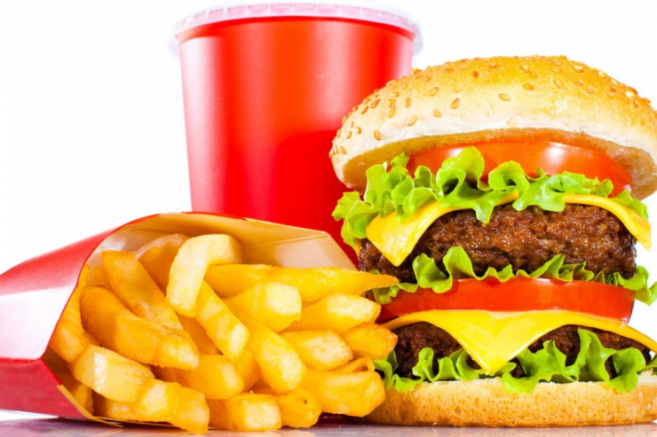 hamburger, fries and soda